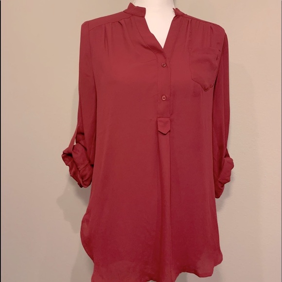 41 Hawthorn Tops - 41 Hawthorn Colibri Tab Sleeve Burgundy Blouse